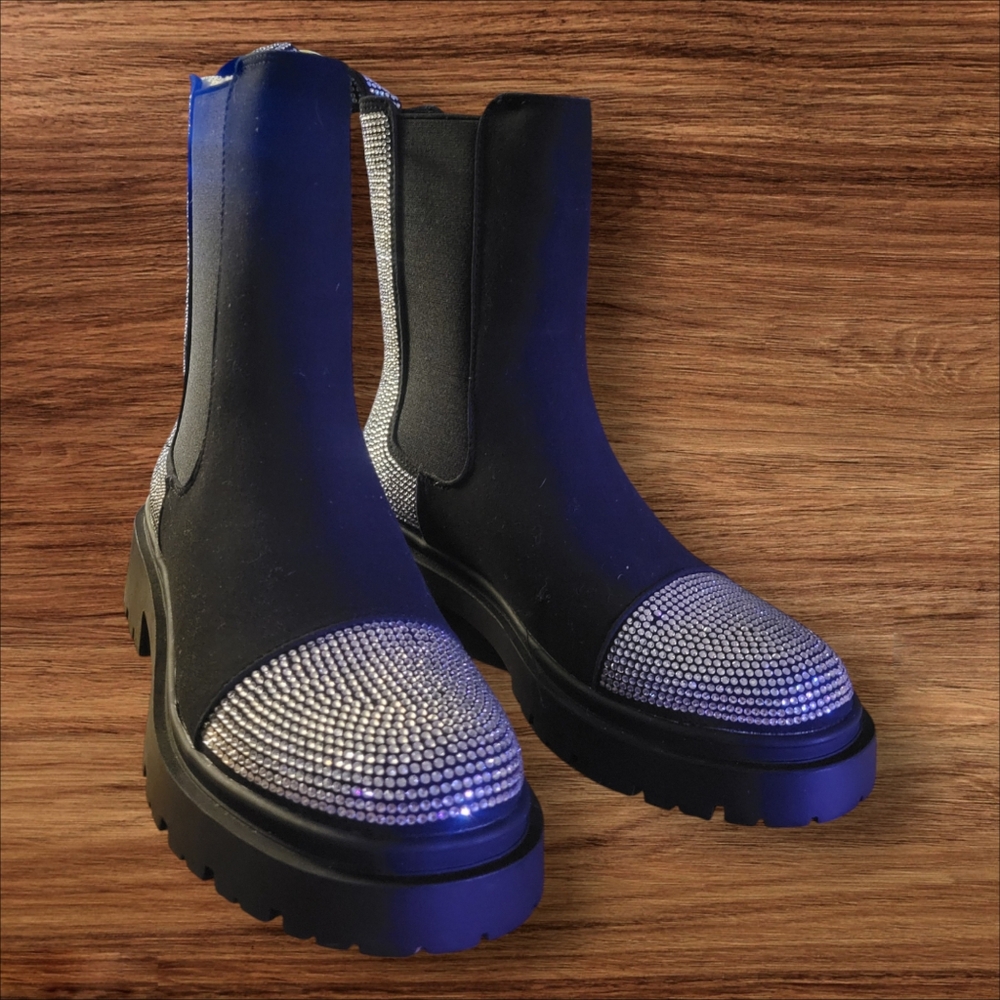 Cape Robbin Nineo Black Rhinestone Chelsea Boots Women Size 7 - Picture 4 of 10